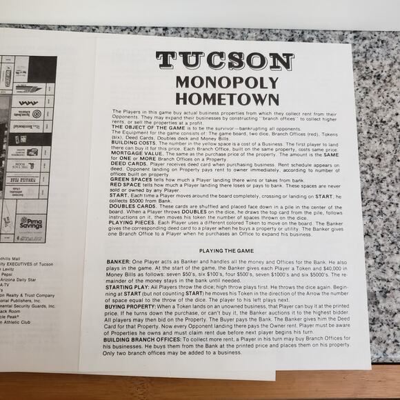 Hometown Monopoly Tucson Arizona Board Game 1983 New Open Box - Picture 11 of 15